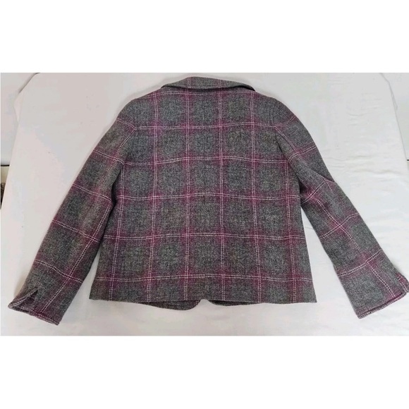 Talbots 2P purple and gray plaid wool blend crop academia business blazer - Picture 5 of 5